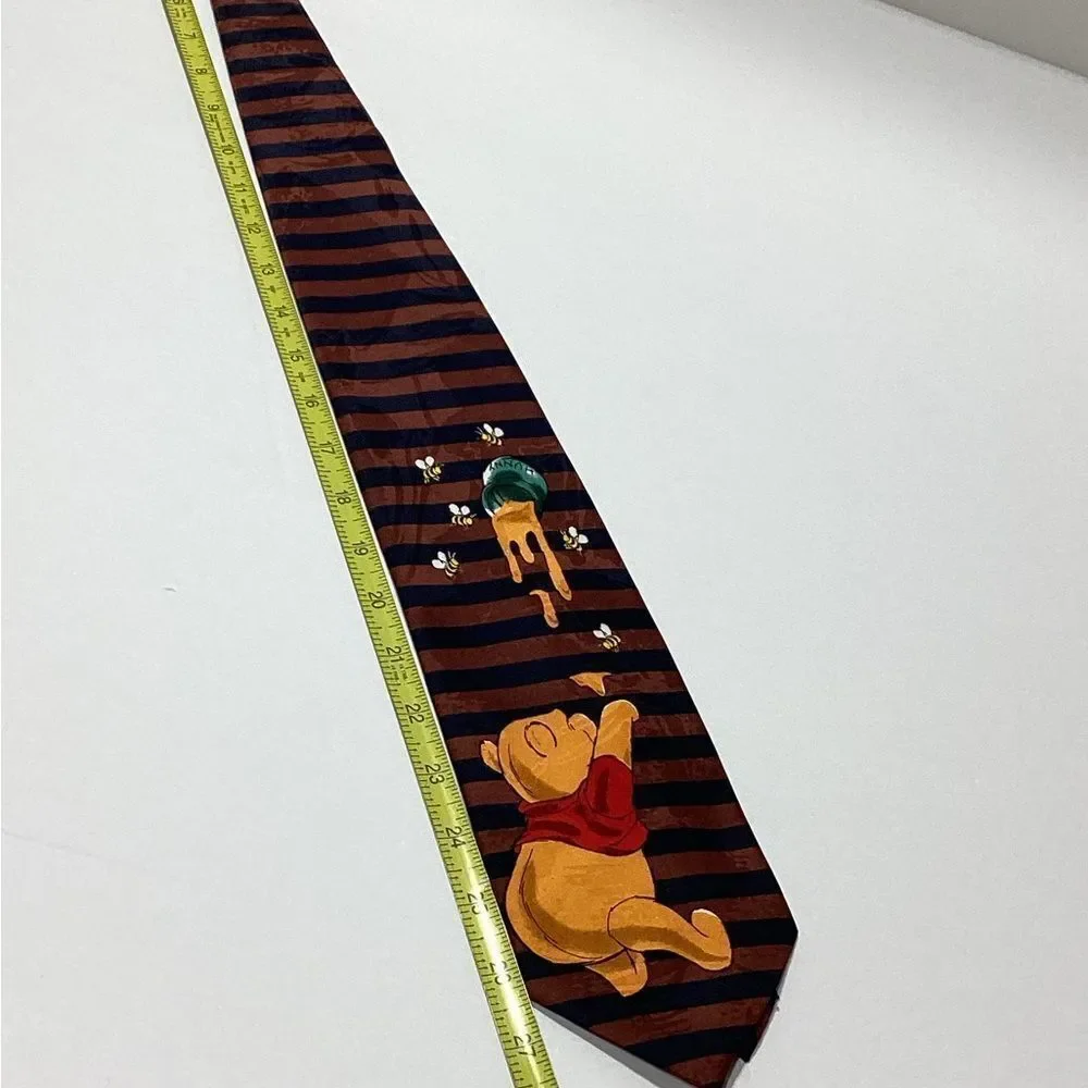 Winnie the Pooh Bear Striped Tie Honey Bees Navy Brown Stripe Print Classic